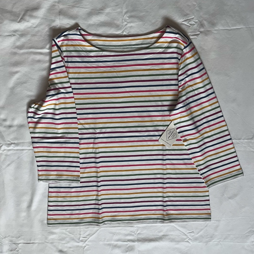 St. John's Bay Coastal Grandma Nautical Versatile Soft Knit Striped Tee, Sz PM